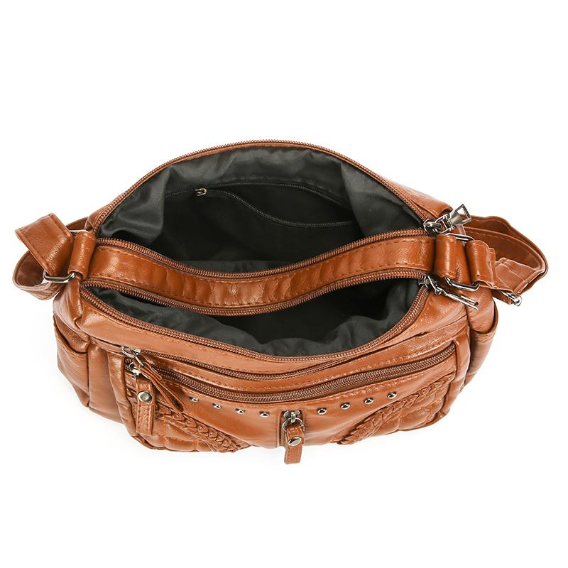 Damentasche Weiches Leder Mehrschichtige Schultertasche Einfarbige Umhängetasche Leichte Muttertasche