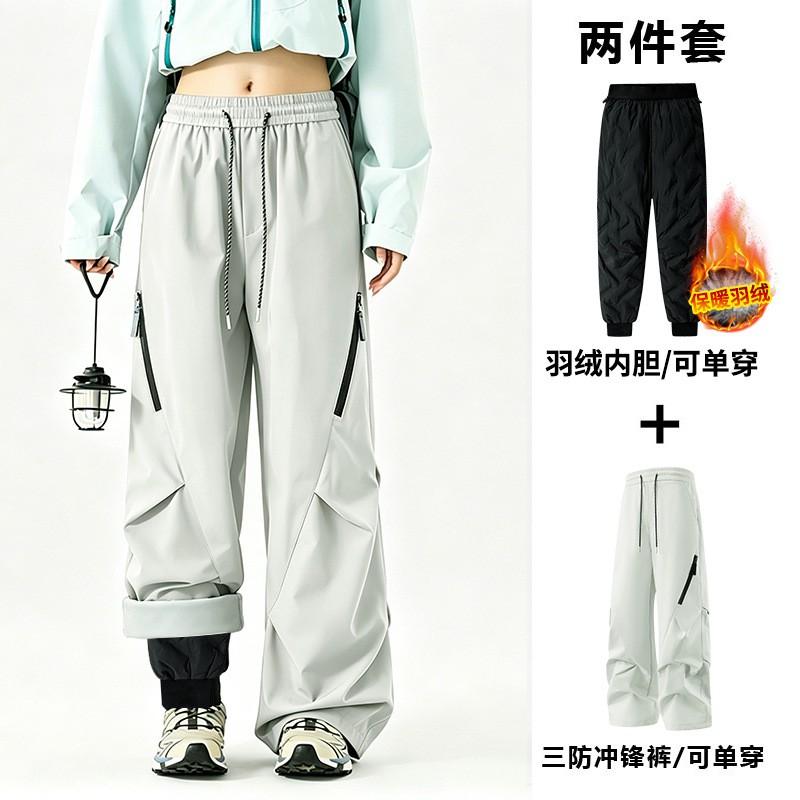 Men Women 3-in-1 Waterproof Windproof Hiking Ski Pants With Fleece Liner Winter Outdoor Trekking Camping