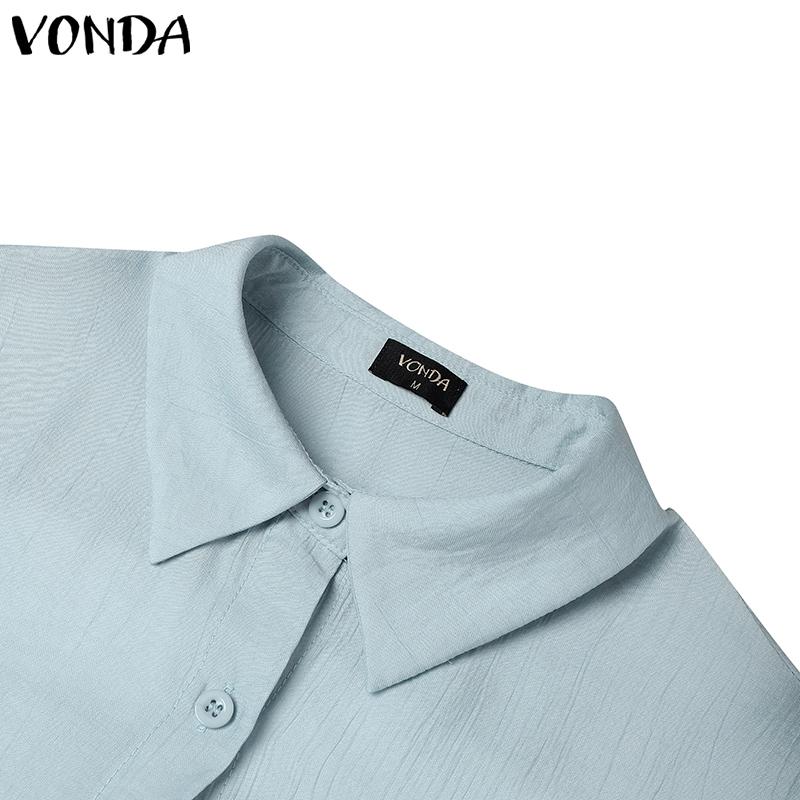 VONDA Women Casual Lapel Neck Back Lace Loose Long Sleeve Shirts Blouse