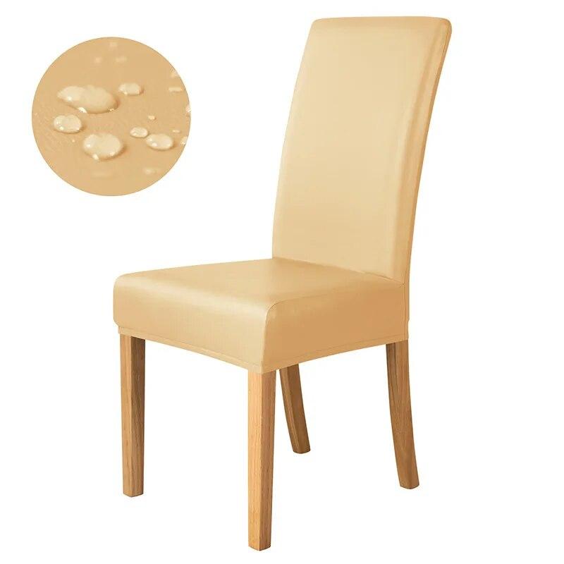 100% Waterproof PU Chair Cover Anti-dirty Leather Fabric Elastic Chair Covers Anti-Scratch Stretch Seat Case for Dining Room 1PC
