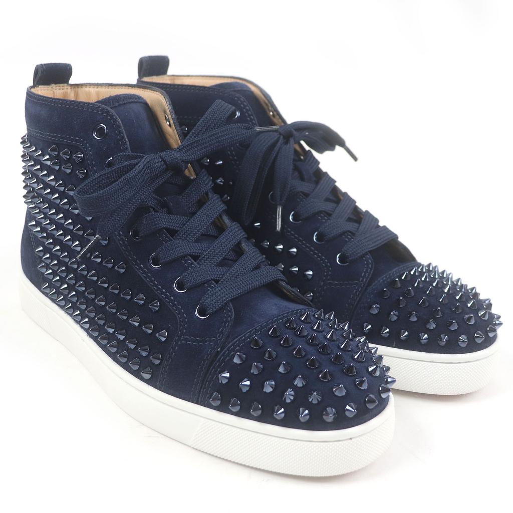 Pristine Christian Louboutin High Cut Sneakers LOUIS FLAT Navy Suede Leather  Used