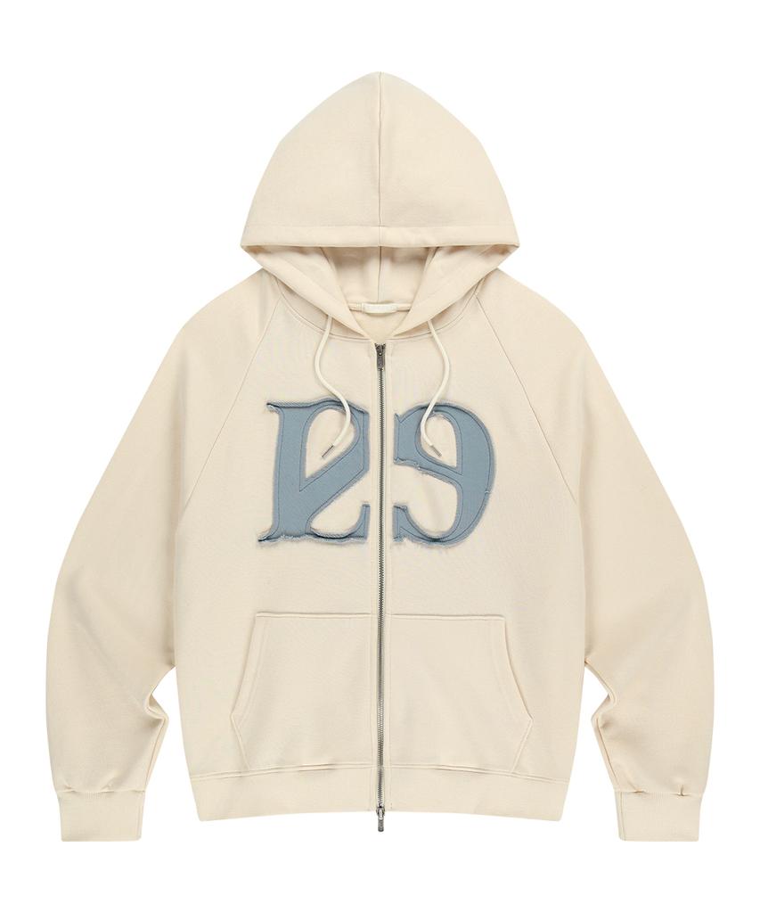 Illigo 129 Logo Patch Zip-Up Hoodie Cream
