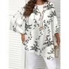 Floral Print Denim‑Effect Women 3/4 Sleeve Pocket Tunic Shirt