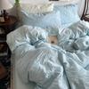 Seersucker Cloud Cotton 4Pcs Set Solid Color Bed Sheet Mattress Quilt Cover 3Pcs Set