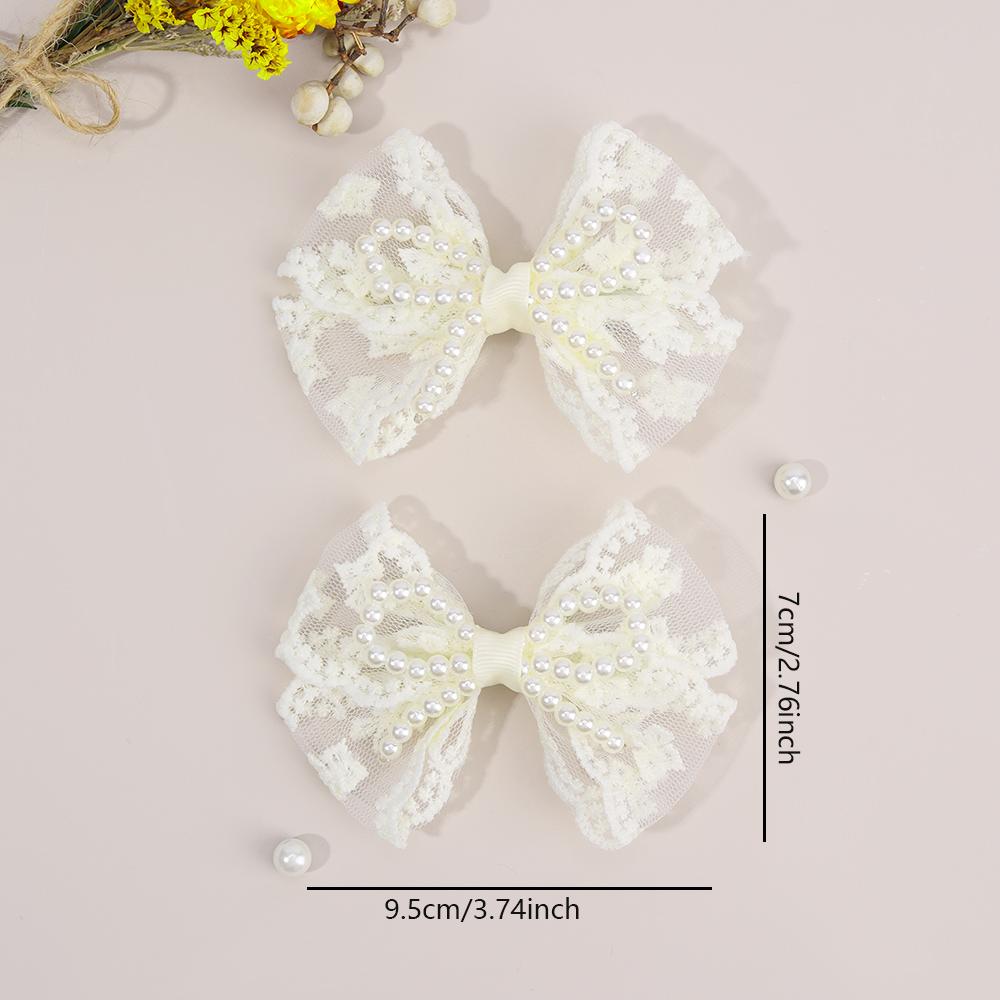 2Pcs Flower Lace Bow Hair Clips For Girls Sweet Pearls Hairpins Floral Embroidery Barrette Children Kids Headwear Accessories