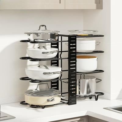 Detachable and Foldable Pot Storage Rack Thicken and Stable Kitchen Cabinet Storage Rack Desktop Pot Lids Storage Holder Adjustable Pan Pot Organizer