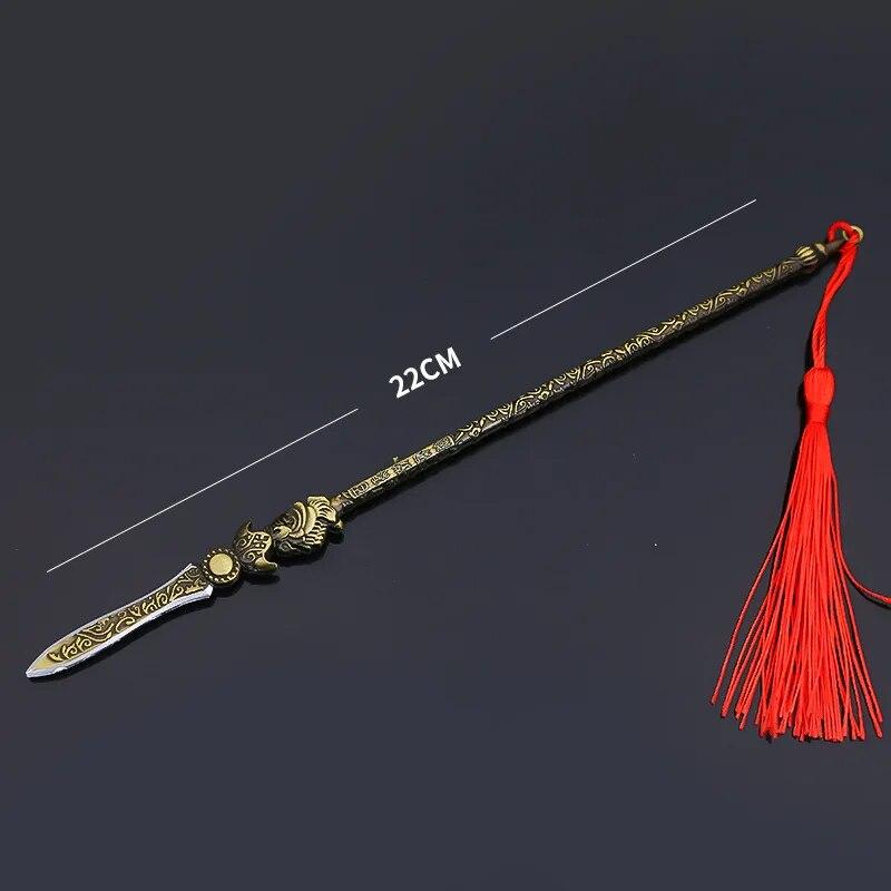 22cm Tigerkopf Meißel Goldener Speer Vollmetall Lan Antikes Kaltwaffenmodell Schmuck Spielzeug für Jungen Kind Nachbildung Miniatur