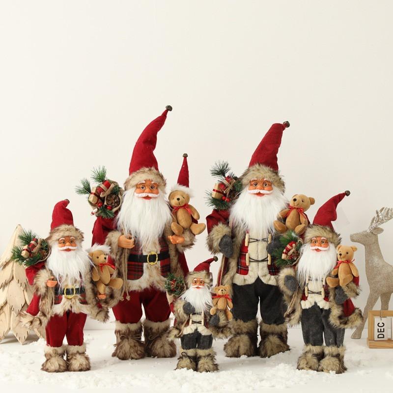 Christmas Santa Claus Plush Doll Holding Bear Xmas Decor Ornament Holiday Craft