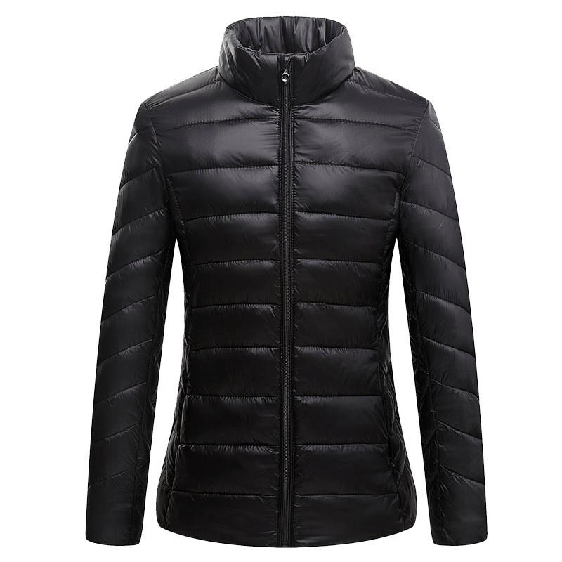 Womens Short Puffer Jacket Slim Fit Lightweight Winter Cotton Coat Solid Color Stand Collar