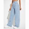 Womens High-Waisted Slim Fit Straight Leg Denim Jeans Cotton Blend Style
