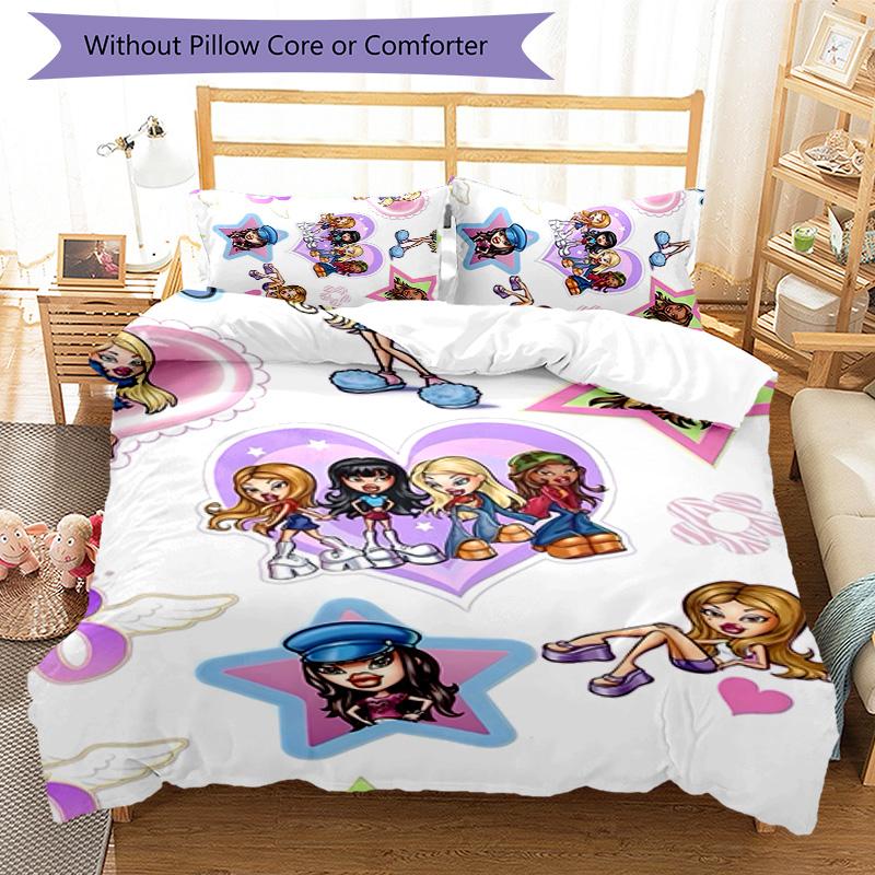 3pcs Bratz1 pattern bedding set duvet cover set includes duvet cover &pillowcases, perfect all season bedroom decoration & gift