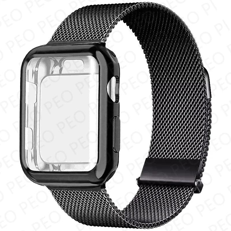 Case+Milanese Loop For Apple Watch Band 44mm 38mm-42mm-40mm Metal Magnetic bands iwatch Series 9 8 7 6 5 4 3 SE 45mm 41mm Strap