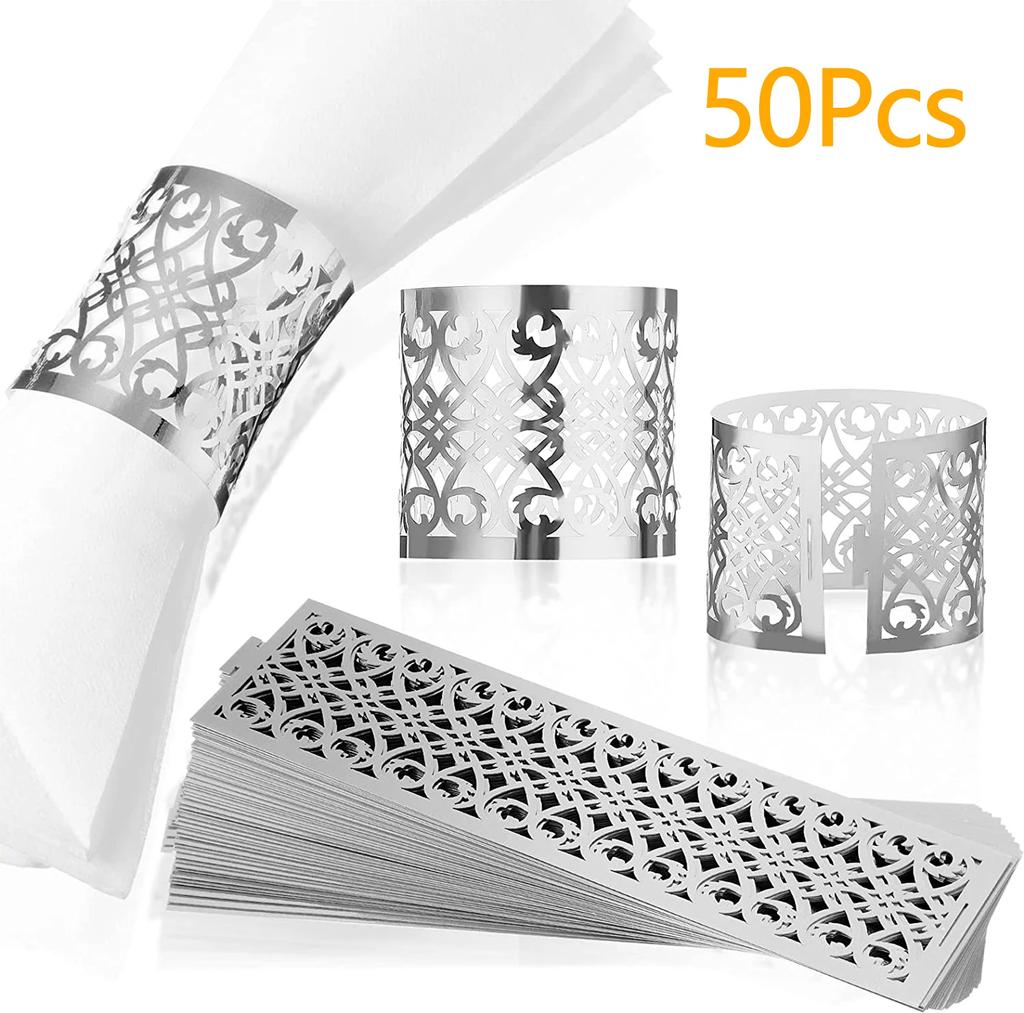 100/50Pcs Premium Napkin Rings Laser Cut Foil Paper Napkin Holder For Wedding Party Dinner Table Decor Catering Services