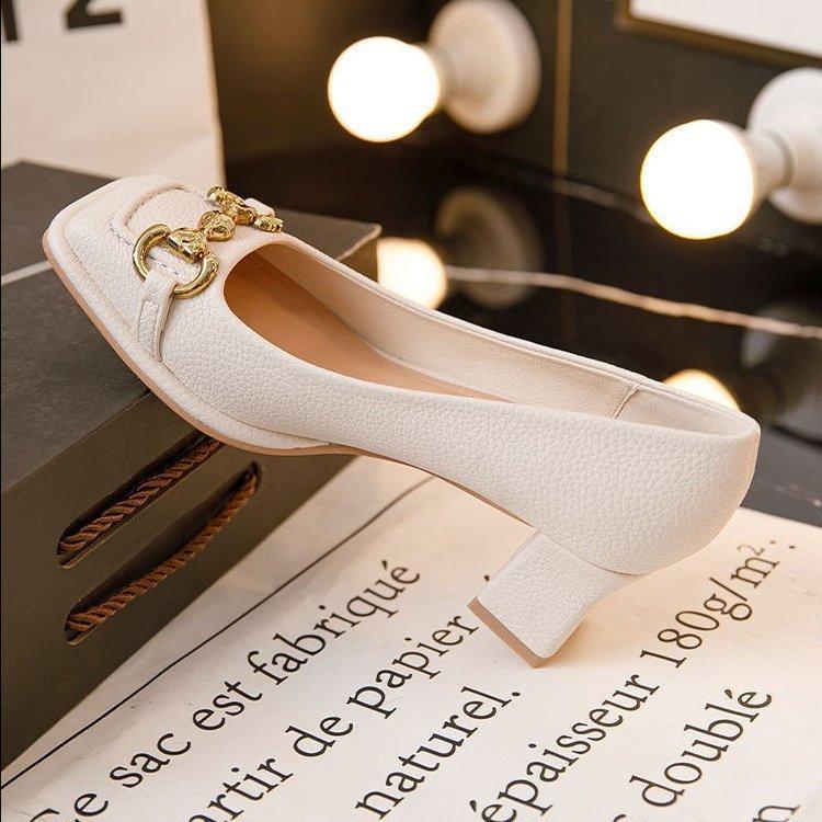 French thick heel single shoes women's 2025 new versatile fashion square head Mary Jane high heels spring commuter OL