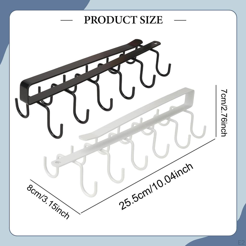 2 Coffee Cup Holders with Hooks, Hanging Rack, Iron under-Cabinet Organizer for Kitchen