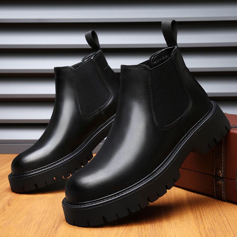 2024 Korean British Style Men's Casual High-Top Leather Boots - Retro Minimalist Slip-On Ankle Boots