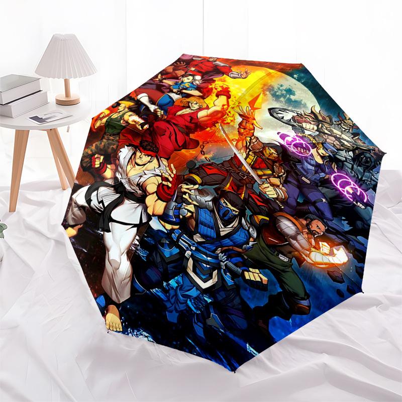 1pc Street Fighter Characters Auto Open Umbrella, Portable 3-Fold Design with 8-Bone Iron Frame, Outdoor Umbrella, Perfect Gift for Fans, Travelers, D