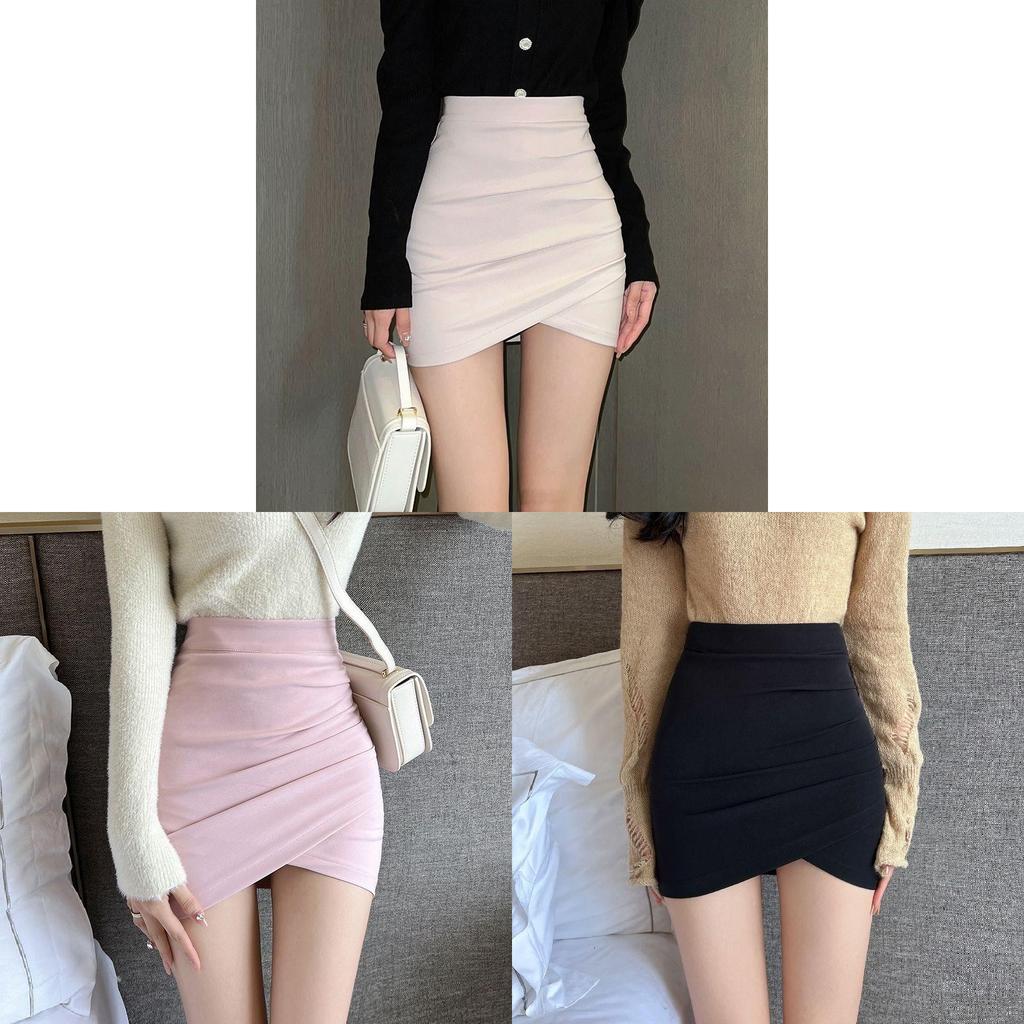 Gonna Corta Irregolare a Vita Alta da Donna con Tessuto Elasticizzato in Misto Cotone per Uso Casual Primaverile