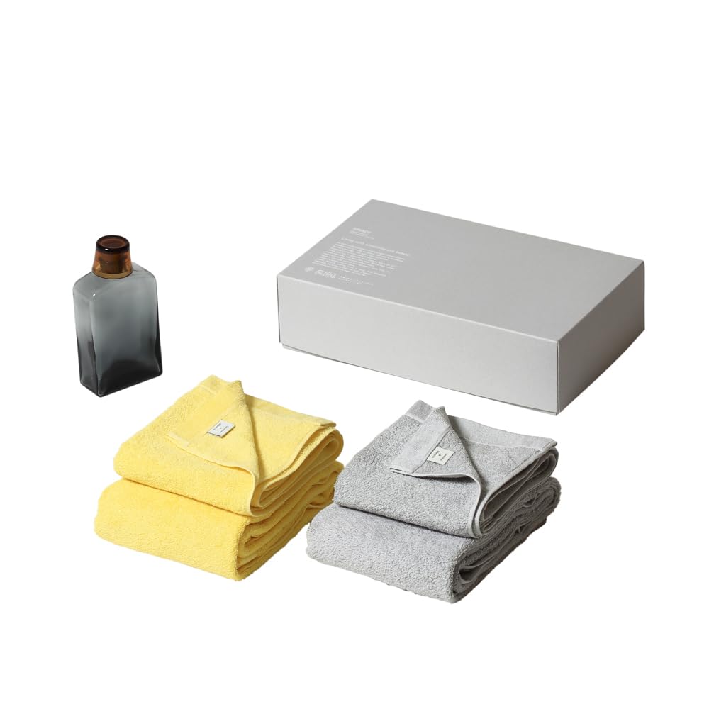 

ideaco Gift Set: Mouthwash Bottle & Japanese-Made Senshu Towels (Bergamot/Gray, 4 Towels) (5-Piece Set)
