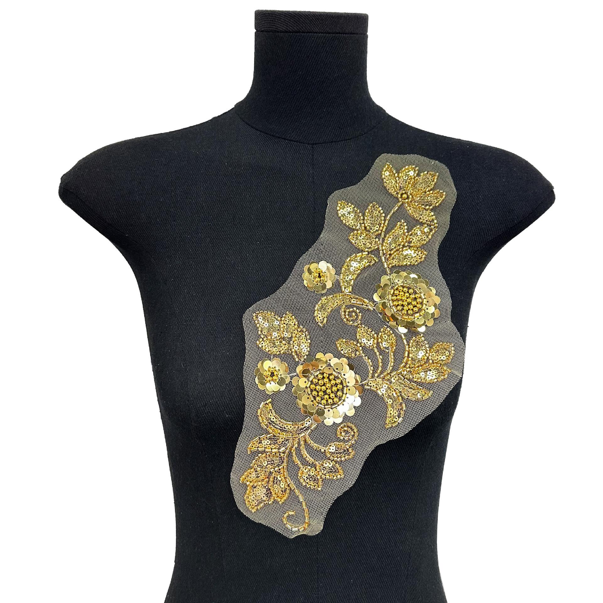 

Color Handmade Beaded Sequined Wedding Dress Performance Dress Cloth Sticker Decoration Heavy Industry Jewelry Accessories Clothing Accessories H8074 Golden