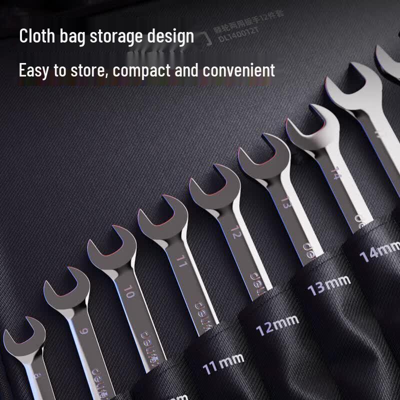 Deli 12-Piece Mirror Ratchet Combination Wrench Set