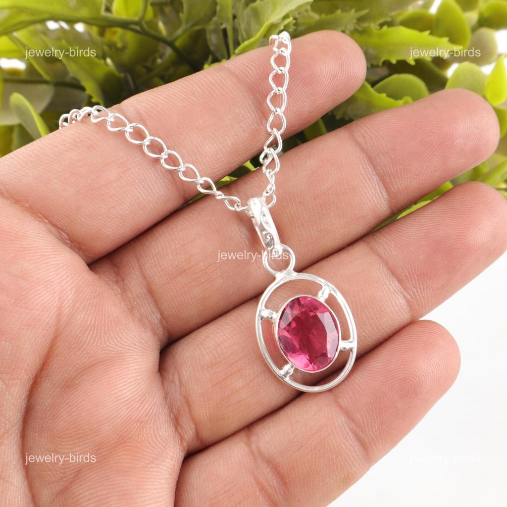 Oval Pink Tourmaline Stone Sterling Silver Elegant Handcrafted Handmade Pendant PP-6-18