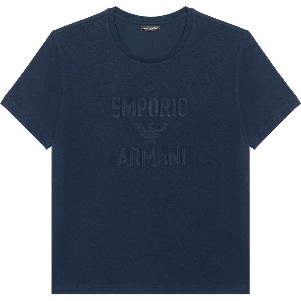 Emporio Armani Letter Embroidered Round Neck Pullover Short Sleeve T-Shirt Men Tops Navy-Blue 211818-4R485-06935