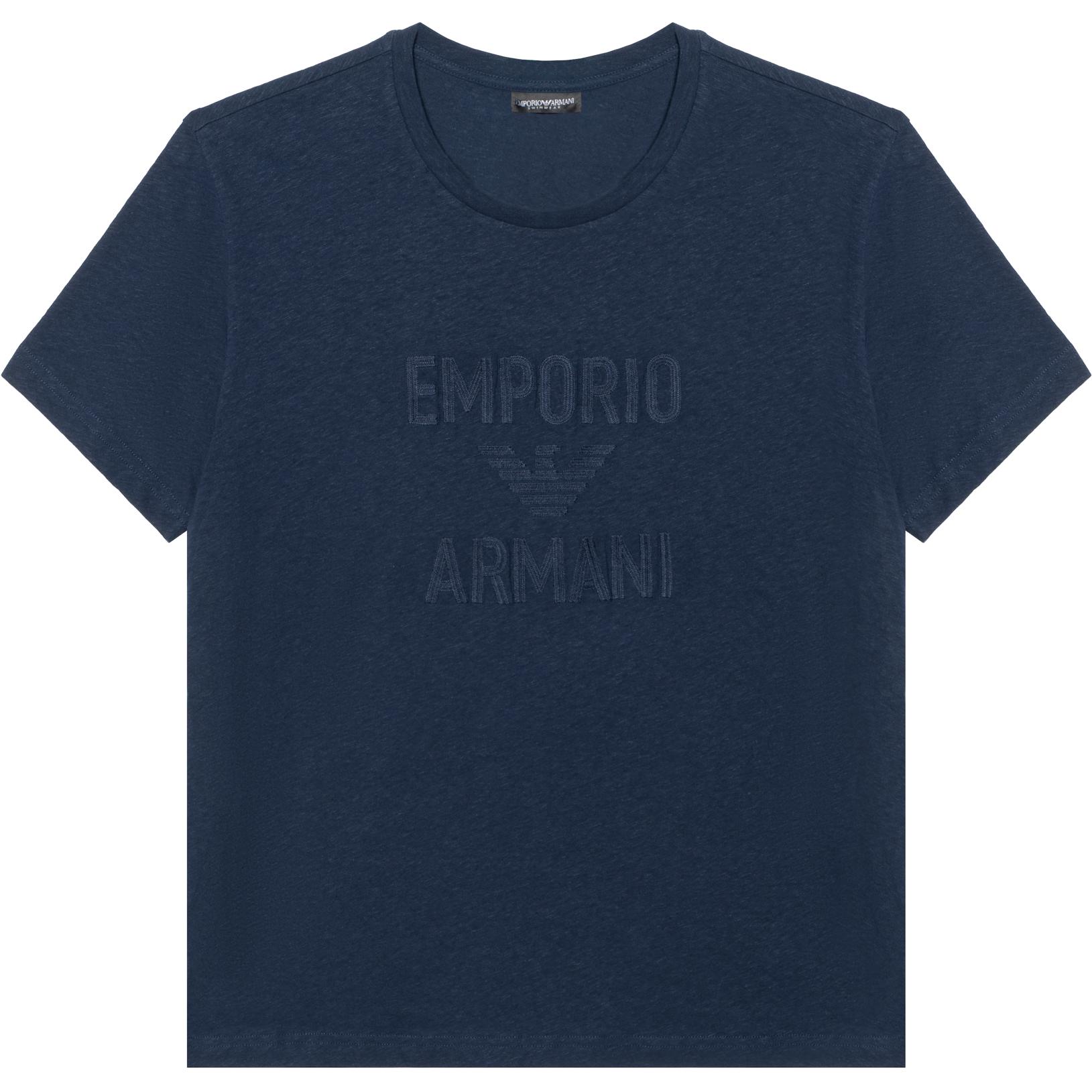 Emporio Armani Letter Embroidered Round Neck Pullover Short Sleeve T-Shirt Men Tops Navy-Blue 211818-4R485-06935 M