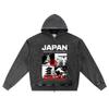 DTG Print Knitted Denim Zip-Up Hoodie Japan Samurai Brother Print Zipper Hoodies