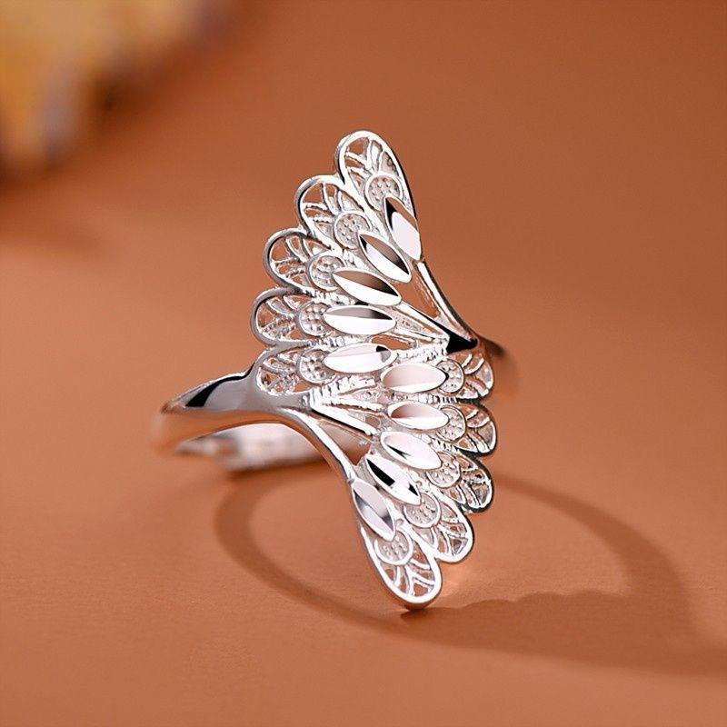 Vintage Ethnic Peacock Feather Hollow Ring For Women Exaggerated Personality Open Index Finger Ring Versatile Jewelry