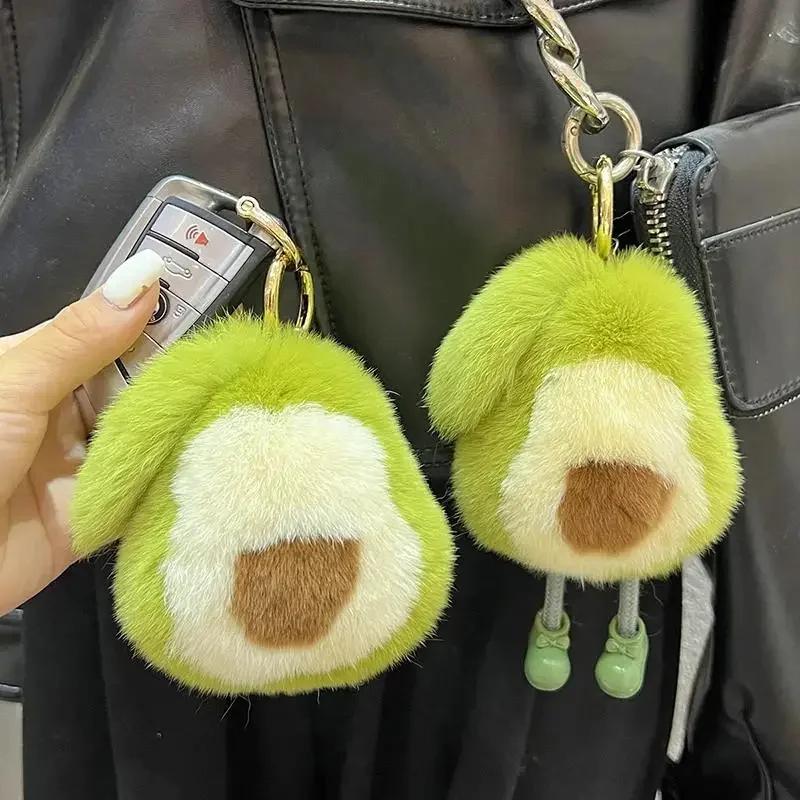 2026 IN stock Cute Imitation Rex Rabbit Fur Avocado Car Keychain Pendant Kawaii Girl Gift Plush Doll Backpack Bag Pendant
