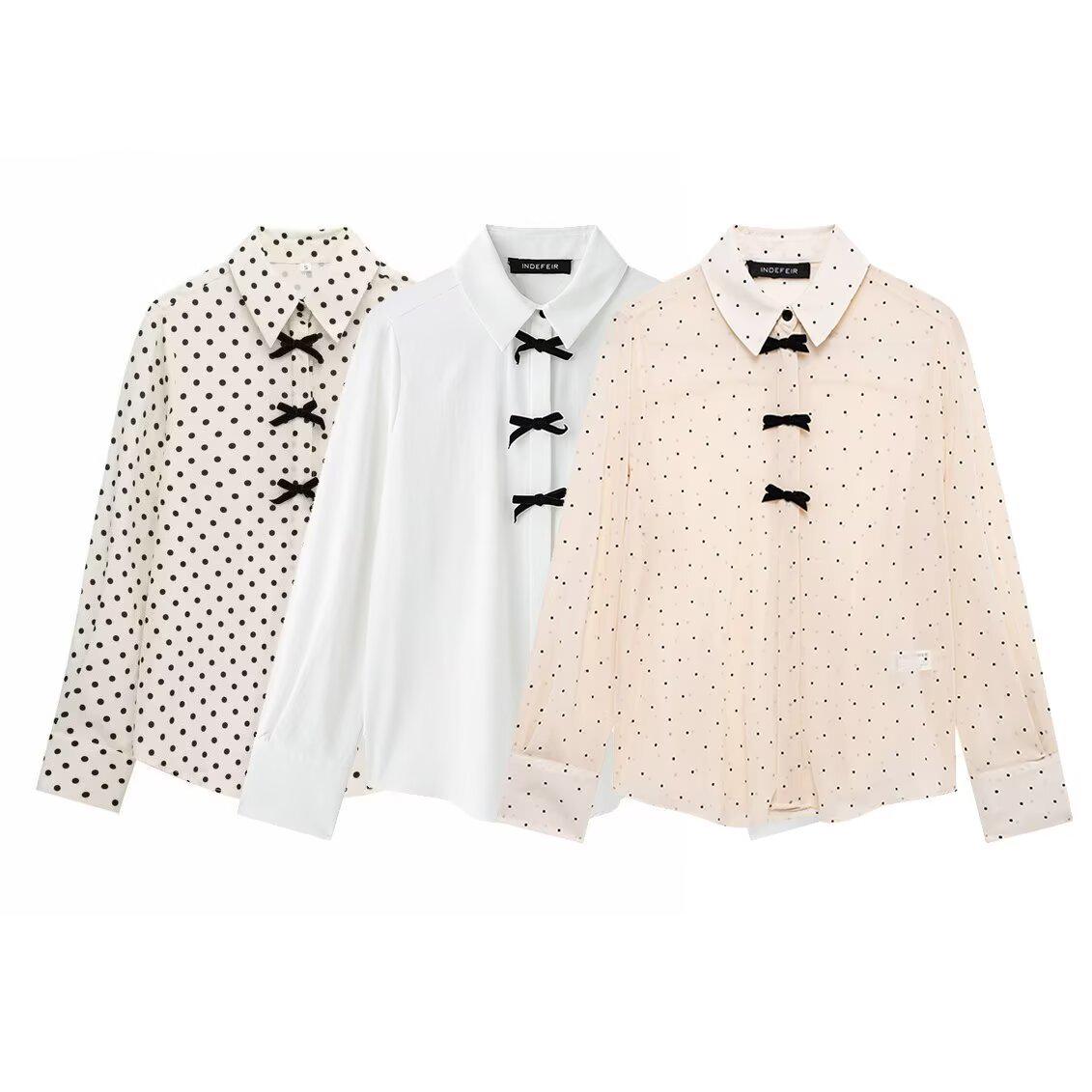 

Spring 2025 Women s Fashion Long Sleeve Shirt with Bow Embellishment Extra Small