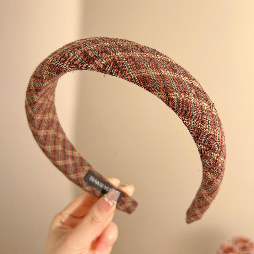 Korean Retro Plaid Headband - Women's 2025 Light Luxury, Versatile, High Skull Comfort