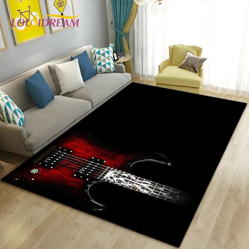 Classical Electric Guitar Music Area Rug Large,Carpet Rug for Living Room Bedroom Sofa Doormat Decoration, Non-slip Floor Mat 3D
