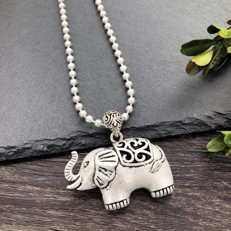 Vintage Thai silver long necklace flower pendant simple long sweater chain accessories women