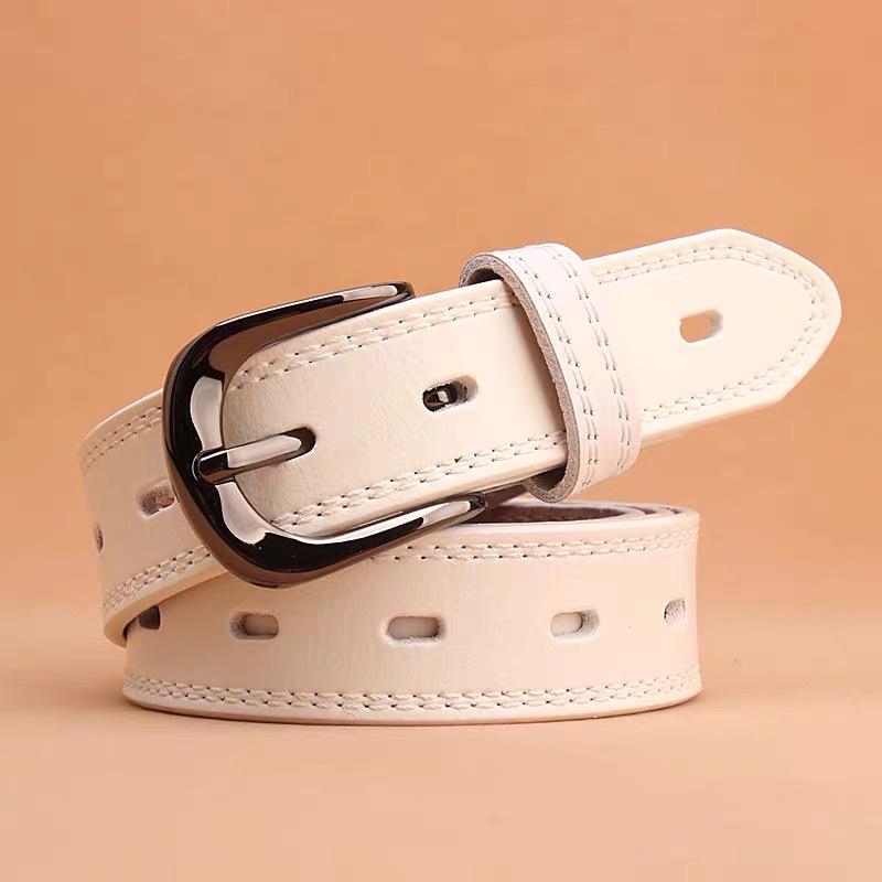 Damen Weißes Echtleder Dünner Taillengürtel - Modisch & Vielseitig für Jeans