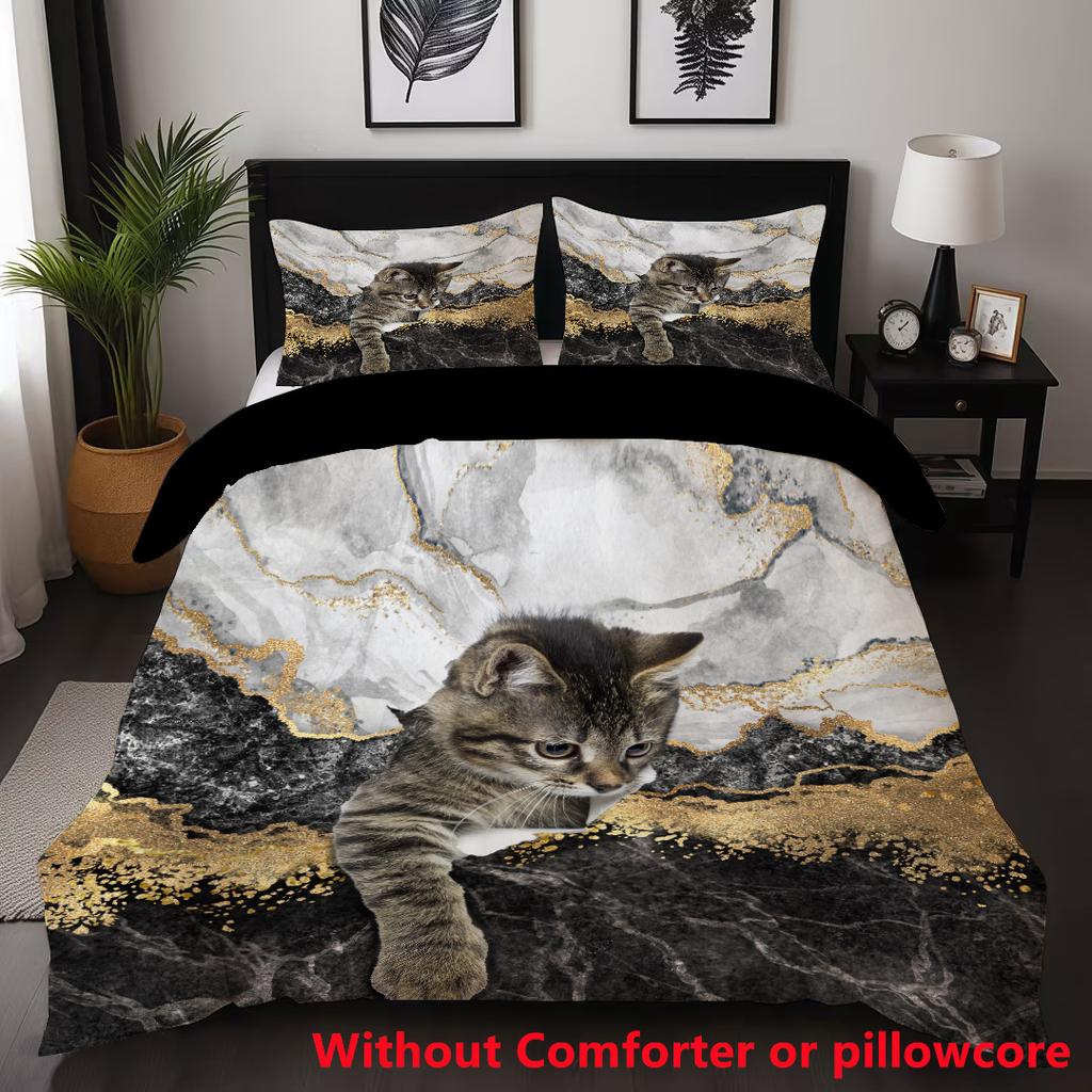 Cat Cartoon Digital Printing Quilt Cover Shein Tk Three-Piece Quilt Cover