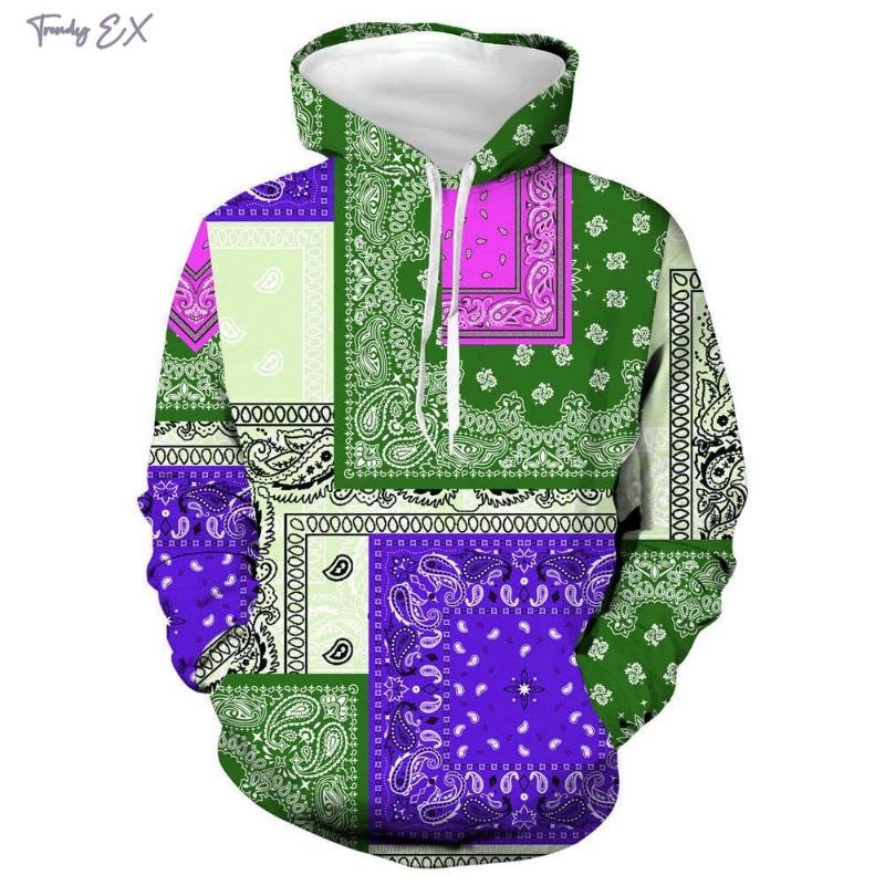 2024 New Sweatshirt Unisex Retro Bandana Print Cool Hoodies Fashion Patchwork Pattern Design Kangaroo Pocket Men's Sweatshirt