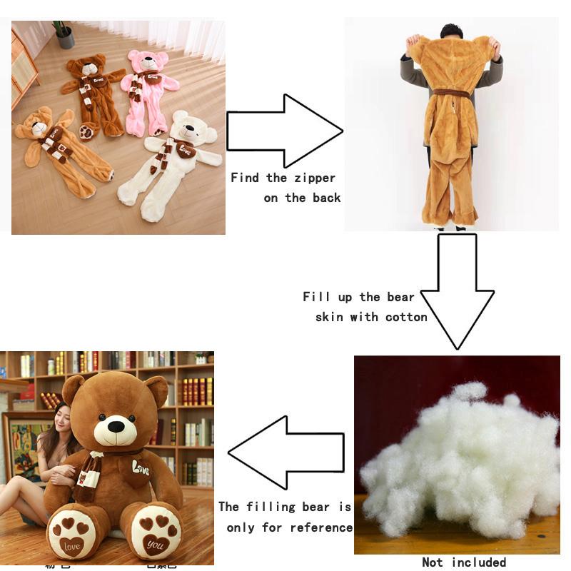 80-180cm Giant Size Skin Plush Toy Soft Animal Love You Scarf Bear Doll Empty Cushion Pillow Boys Doll Gifts 4 Color