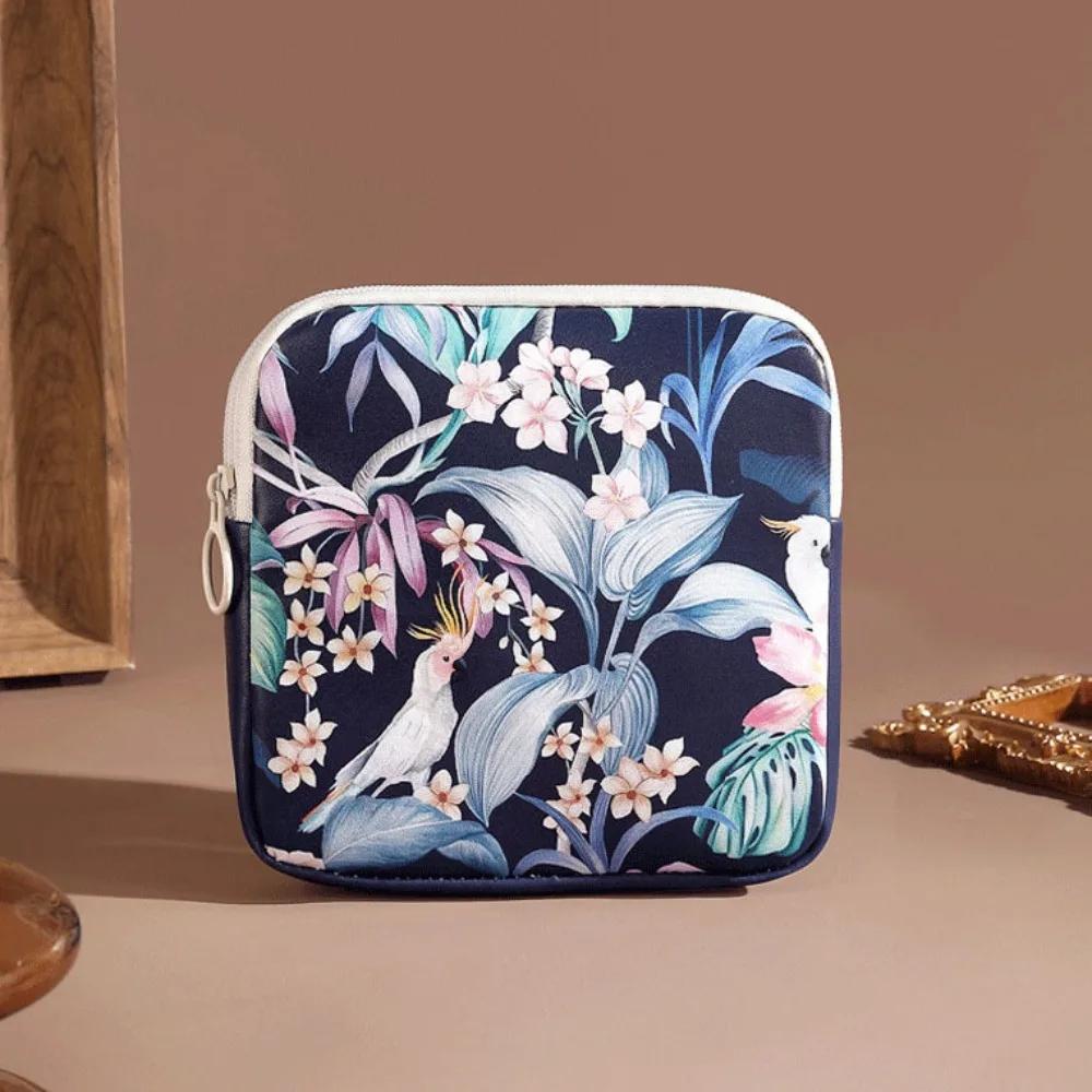 

Vintage Floral Coin Purse Portable Travel/Daily Use Sanitary Napkins/Pads Organizer Zipper Earphones & Data Cable Storage Bag
