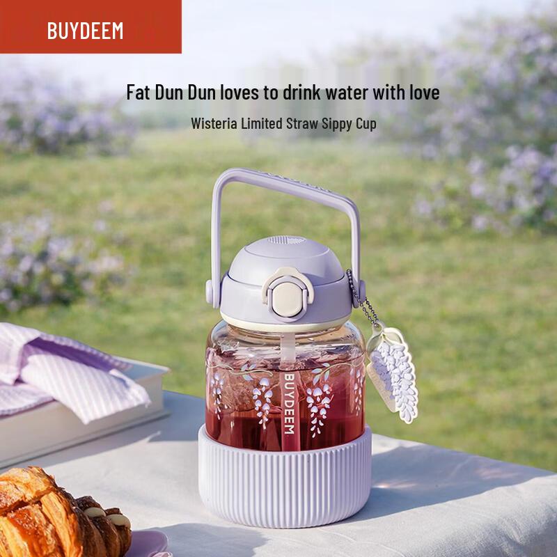 Buydeem 800ml Wisteria Series Straw Glass Water Bottle