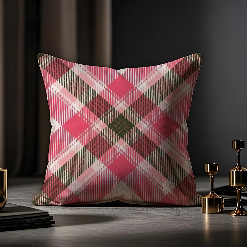 Plaid Texture Cushion Cover Anti-dustmite Pillowcase Invisible Zipper Silky Short Plush Sofa Cushion Cover