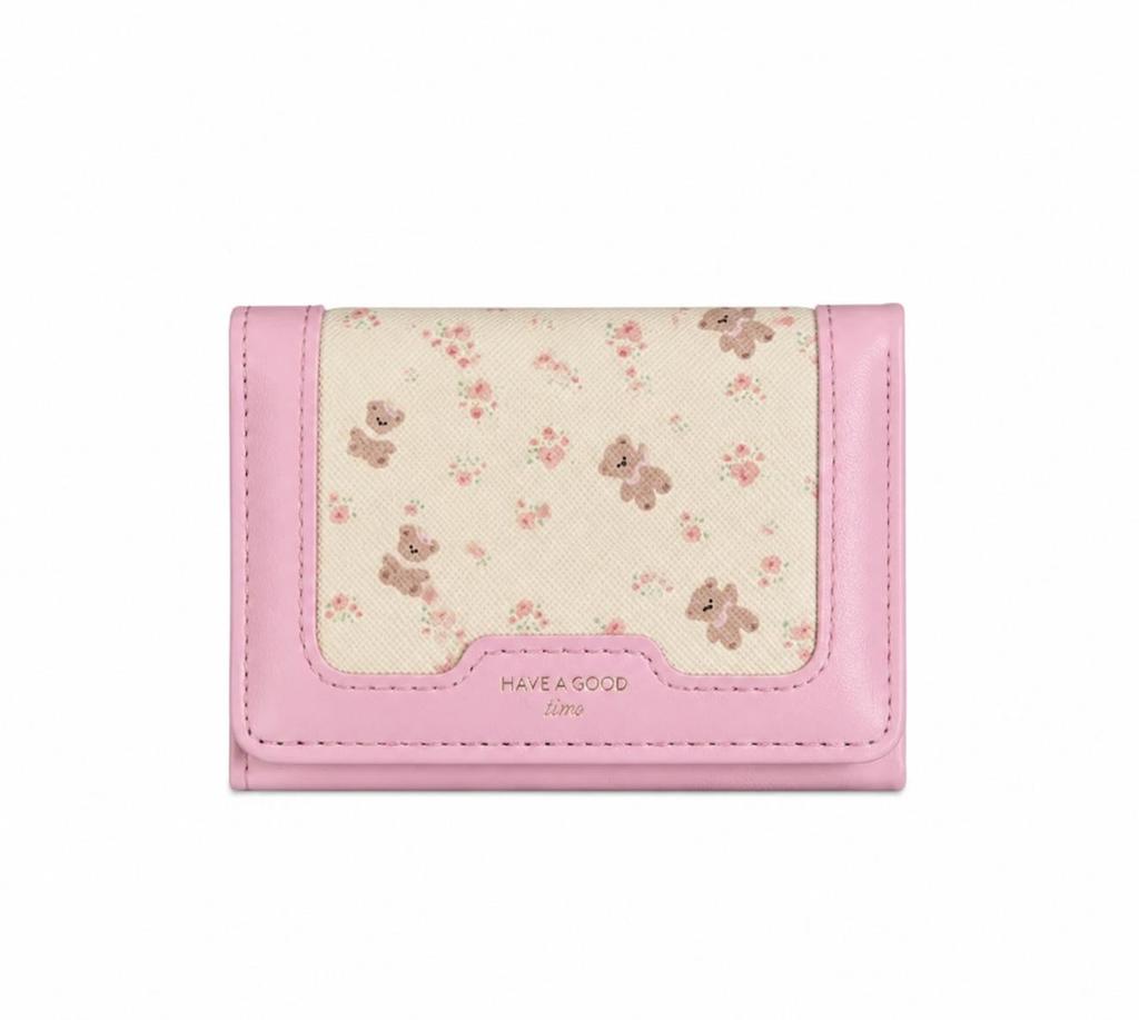 Floral Bear Women's Card Holder - Sweet, Simple, Portable Gift Wallet In Korean Style