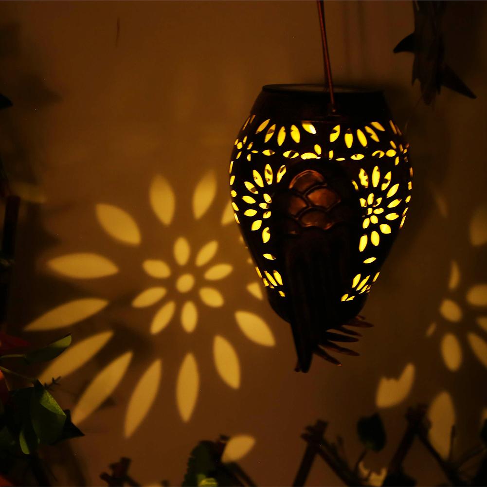 Solar Powered Owl Garden Lantern IP65 Waterproof Hanging Owl Lantern Auto On/Off Iron Hollow Out Lantern for Patio Yard Pathway