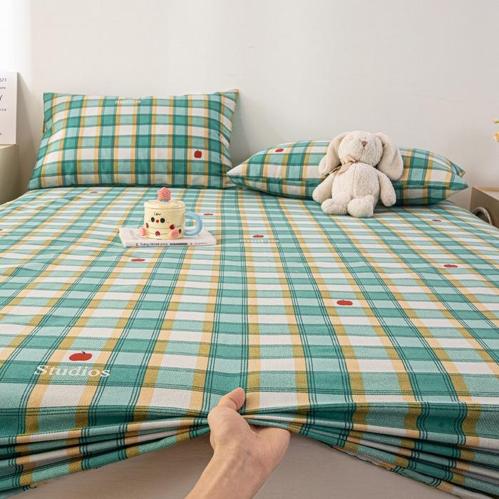 2025 New Old Coarse Cloth Printed Fitted Sheet Pure Cotton 1 Pcsfitted Sheet Protective Cover Dust Cover Non-slip Fitted Sheet