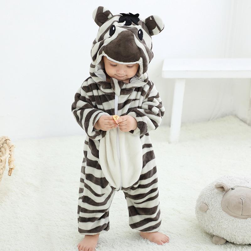 Kigurumi de Bebé Cebra Unicornio Animal Disfraz Cosplay Halloween Mono Cálido para Niñas Niños 1 a 4 Años Ropa de Navidad para Recién Nacidos