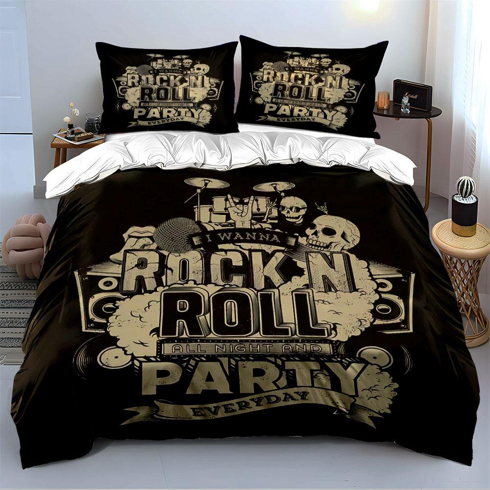 Rock N Roll Party Design Bedding Duvet Cover Set Duvet Cover Pillowcases  (1*Duvet Cover 2*Pillowcases, Without Duvet Insert)