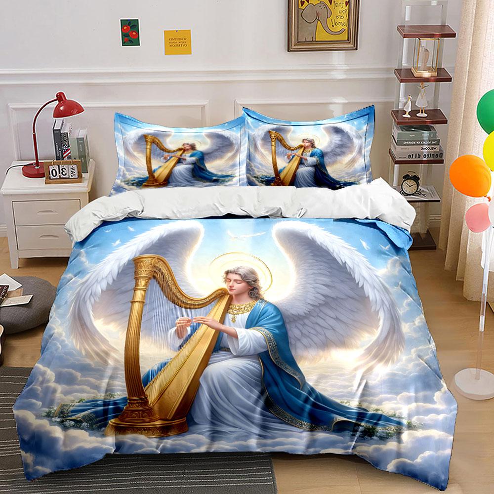 Hemelse Engel met Harp Beddengoed Dekbedovertrek Set (1*Dekbedovertrek 2*Kussenslopen, zonder dekbedvulling)