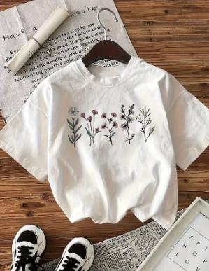 Unisex Y2K Harajuku Floral Plant Graphic Print T Shirt Soft Loose Crew Neck Short Sleeve TopMachine Washable Art Design Spring