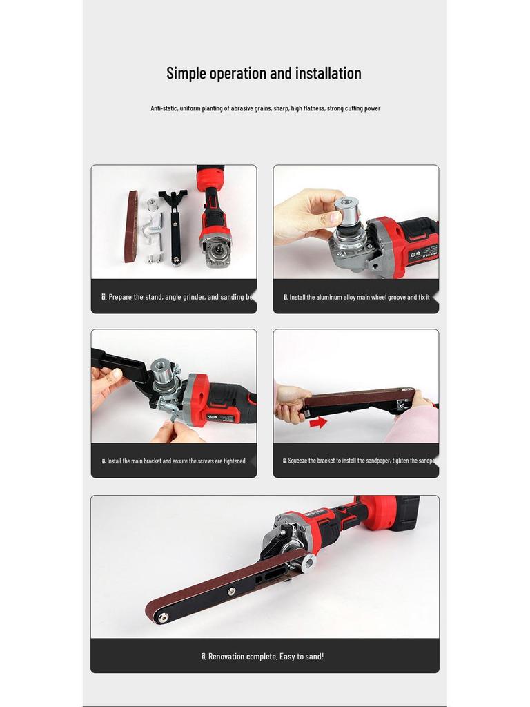 Belt Sander Set: Angle Grinder Conversion for Wood & Metal Sanding, Knife Sharpening, Includes Sandpaper & Brackets